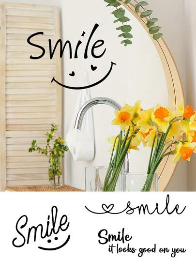 1 件微笑防水贴纸浴室镜子化妆镜门窗墙壁正能量装饰贴家居生活贴车贴房间装饰家居装饰墙贴墙面装饰