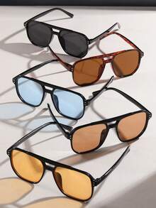 Set de 5 gafas de moda cuadradas con doble puente y tachuelas para mujeres, en naranja, negro y amarillo - 5 piezas (multicolor) - Ver 1