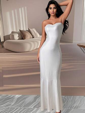 This Elegant Strapless, Backless, Sexy And Form-Fitting Long Dress Is Perfect For Holiday Parties, Birthdays And Formal Occasions