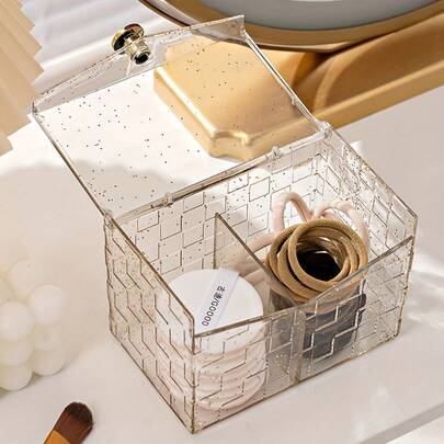 1pc Makeup Pad Swab Storage Box With Lid, Bathroom Countertop Cosmetics Organizer Box