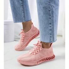 Women's Solid Color Lace-Up Breathable Sports Shoes, Suitable For Daily Outings
