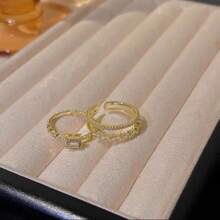 2pcs/Set Fashionable Double Layer Rhinestone Openable Vintage Rings For Women