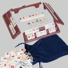 1 Set Rummy Game With 4 Plastic Racks/Trays, 106 Colored Numbers Rummy Tiles Set With Color Box, Rummy Travel Game Set With 4 Tiles Holders And Cloth Storage Bag - Classic Board Games For Family And Game For Adults
