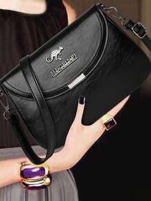 Women Solid Color PU Adjustable Shoulder Strap Shoulder Crossbody Bag - Black - View 11