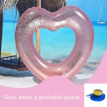 2 piezas, 120 cm, Colchón inflable rosa para piscina flotante para adultos, asiento de agua de piscina de PVC, flotador de anillo de goma, anillo de natación con corazón con lentejuelas aumentado y espesado, cama flotante inflable con salvavidas, se incluye bomba portátil - Multicolor - Ver 1