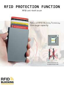 1pc Men's Aluminum Card Holder ID RFID Credit Card Holder Side Push Automatic Pop-Up Bank Card Box Intelligent Detachable Mini Card Bag Holiday Gift For Father Daily Use