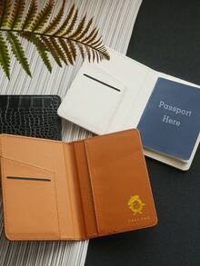 Takeoak 1pc Personalized Name Passport Holder, Customized Gold Letter Combination Faux Crocodile Leather Passport Cover And Pattern Card Holder, Unique Travel Gift - Single Passport Holder - View 7