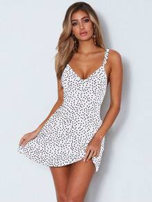 Vestido de tirantes de escote en V con estampado de lunares, estilo Y2K