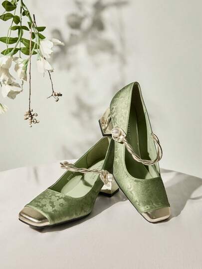 Women's Embroidered High-Heel Shoes, Low Vamp Square-Toe Design With Chunky Or Medium Heels, Versatile Shoes For Women Winter Gifts