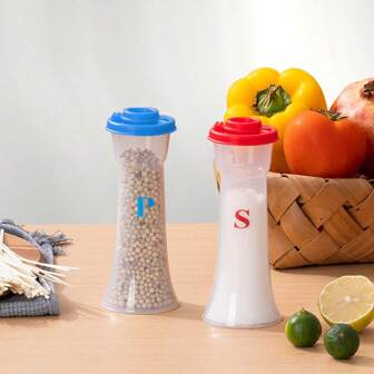 2pcs Plastic Seasoning Bottles, Spillers, Powder Spillers, Barbecue Seasoning Jars, Sugar And Salt Jars, Spice And Pepper Bottles, Household Seasoning Storage Containers