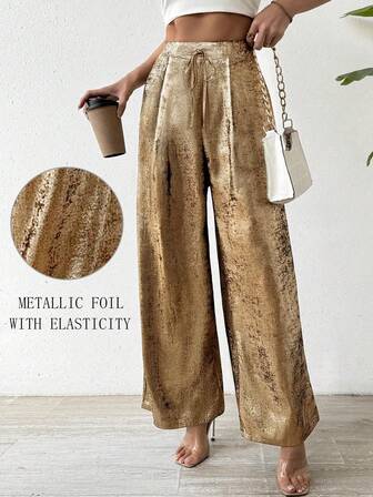 KeKe Wanli 新品闪亮时尚休闲优雅复古奢华通勤派对女士金属效果褶皱抽绳装饰音乐节短裙，圣诞节