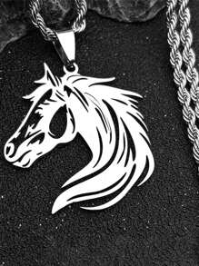 Colgante estético de caballo de acero inoxidable en color dorado/plateado, joyería de moda para mujeres y hombres, collar