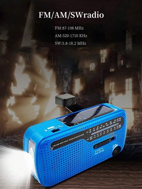 Handgefertigter Outdoor Notfall-Mehrband-AM/FM/SW-Radio, Solarbetriebene, handaufgeladene aufladbare Taschenlampe-Radio, Powerbank-Blau