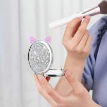 1 pièce Porte-clés en cristal avec mini-miroir, fond de miroir en métal, accessoire décoratif, cadeau pour femme