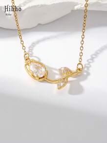 Hihho 1pc Adjustable Stainless Steel 18K Gold Plated Tulip Necklace, Suitable For Women, French Fashion Style, Fit For Party, Date, Office Wear, Valentine's Day Gift
