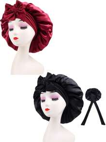3/2/1pc Silk Bonnet For Sleeping Women ,Luxurious Satin Silky Bonnet With Adjustable Tie,Hair Accessories For Women,Head Scarf For Women's Hair,Hair Care, And Shower Luxurious Satin & Silk Bonnet For Sleeping - Adjustable Comfort Fit With Tie Band - Unisex Night Hair Protection For Men & Women