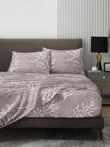 4 件套淡粉色草花图案床单套件，1 件床笠和 1 件床单和 2 件枕套床上用品床垫保护套（不包括枕芯），豪华床笠套装特大号双人床全尺寸床单深口袋最大 11.8 英寸枕套，柔软透气防皱，更适合睡眠，豪华酒店风格，送给妈妈爸爸朋友农舍床上用品套装的礼物 - 藕粉色 - 查看 2