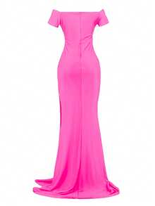 欧美夏季时尚女装返校修身包臀深V领连衣裙各国演唱会装婚礼宾客礼服女晚宴婚礼性感开叉春季短袖名媛中长款酒会厚重晚礼服