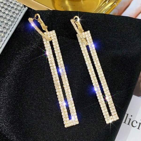 S925 Silver Needle Oversized Rectangle Cubic Zirconia Dangle Earrings For Women