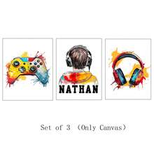 3 Personalized Game Prints, 3-Piece Game Room Wall Art Set, Boy's Bedroom Decor, Video Game Poster, Gamer Gift, Boy's Room Game Decoration Gift (Frameless)