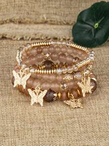 4pcs/Set Bohemian Elegant Delicate Butterfly Charm Beaded Bracelet Set, Suitable For Women's Daily Decoration