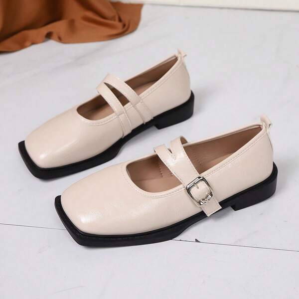 Elegant Fashion Women's Square Toe Ballerina Flats, Mary Jane Breathable Lightweight Casual Flat Shoes For Wedding Party Vacation, Office Lady Gift