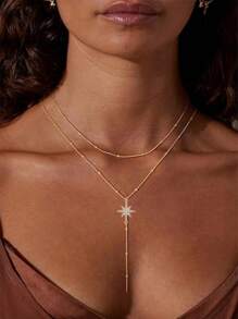 1 pièce Collier pendentif en cristal de style bohème de forme Y, collier de plage doré argenté, bijoux pour femmes