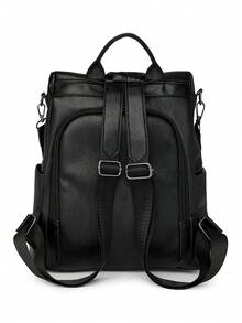 LECEY 防盗背包女士高品质皮革背包女生书包休闲单肩包旅行背包新款 - 黑色 - 查看 3