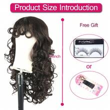 Long Brown Curly Wigs With Bangs Synthetic Wigs For Women, 24inch Chocolate Brown Curly Wavy Wig With Wispy Bangs Shaggy Curly Hair With Fringe Daily Party Use Cosplay Wigs(4#) - 棕色 - 查看 9