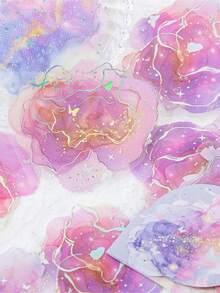 CANDY POETRY 10入/包 水彩紮染全息貼紙，創意美學貼紙，DIY裝飾拼貼手工用品，節日禮物，個性化剪貼簿學校文具用品 - 粉色 - 查看 9