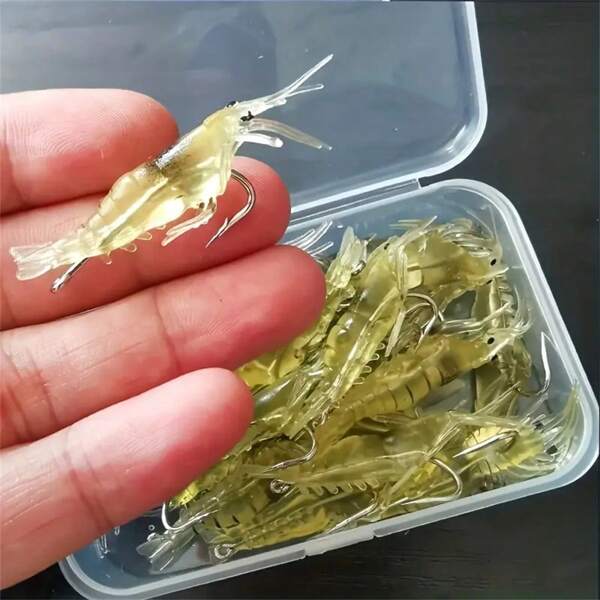 10pcs Bionic Soft Shrimp, 4cm/1.57in Jigging Soft Artificial Fishing Lure With Hook, Fishing Accessories For Trout Bass
