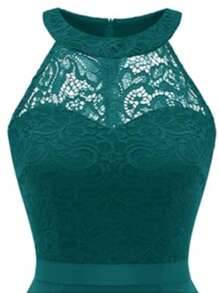 Abito in pizzo, abito da cocktail, scollo a V, lunghezza media, decorazione con cintura, scollatura, pizzo, abito da sera, temperamento, moda elegante, a strati