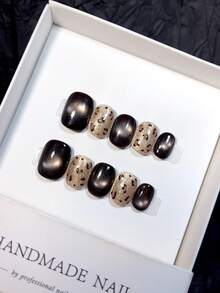 10 piezas de uñas postizas hechas a mano, uñas postizas, accesorios para uñas, uñas de verano, puntas para uñas postizas, uñas postizas de primavera cortas, uñas postizas, accesorios para uñas, forma oval, decoradas a mano con estampado de leopardo - Multicolor - Ver 5