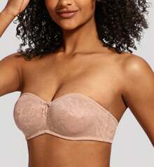 MELENECA MELENECA Women's No Padding Sheer Lace Bandeau See-Through Minimizer Underwire Strapless Bras