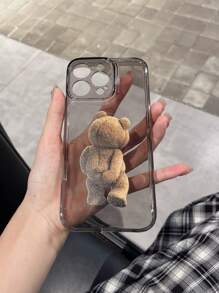1 Stück personalisierter berührender Bär Muster transparenter schwarzer stoßfester Schutzhandyhülle aus TPU für 11 12 13 14 15 16 Pro Max