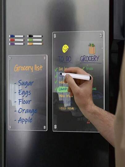 透明磁性白板冰箱日历，透明冰箱可擦拭日历，包括 6 个彩色记号笔和一个磁性橡皮擦，可重复使用的白板日历。