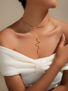 1 Pc Multi-Layer Geometric Animal Snake Chain Alloy Pendant Necklace, Suitable For Daily Wear And Parties, Perfect Gift - layered necklace - View 2