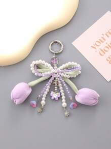 Series Tulips Faux Pearls Bows Bags Pendants Fresh And Simple Flowers Mobile Phone Accessories For Women