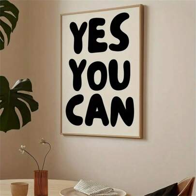 1 pieza "Sí puedes" Cita inspiradora Arte de pared - Póster tipográfico moderno, letras negras sobre fondo blanco, impresión en lienzo de estilo minimalista Pinturas de moda para sala de estar, dormitorio, oficina en casa, dormitorio, decoración de pared Diseño de fondo Imagen opcional con marco