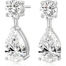 EAMTI Teardrop Wedding Earrings For Women Cubic Zirconia Dangle 925 Sterling Sier Post Pear Cut Bridal Earring For Prom Bridesmaid - Sliver - View 1