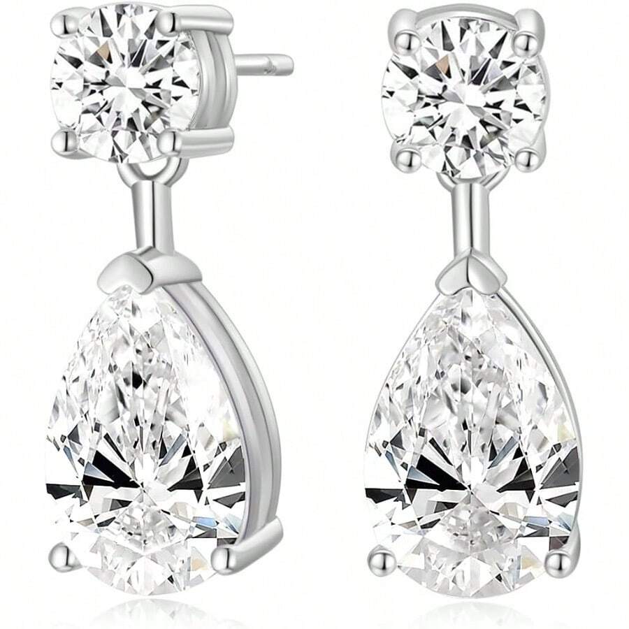 EAMTI Teardrop Wedding Earrings For Women Cubic Zirconia Dangle 925 Sterling Sier Post Pear Cut Bridal Earring For Prom Bridesmaid - Sliver - View 1