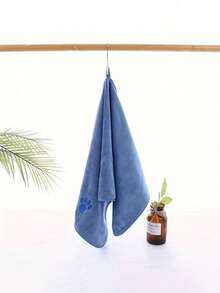 SHEIN2025 超细纤维高吸水宠物速干浴巾，狗猫防抓毛爪印刺绣设计，旅行沐浴美容通用