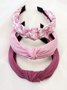 Bộ 3 chiếc băng đô vải rộng màu trơn họa tiết hoa mai cho nữ, kiểu dáng ngọt ngào, phù hợp cho cả ngày thường và ngày lễ, phụ kiện tóc, băng đô cài tóc cho nữ, phụ kiện làm đẹp tại nhà. - Hồng - Xem 1