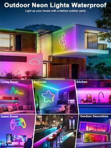5V RGB IC霓虹LED灯带，USB霓虹灯绳，带音乐同步功能，1米/2米/3米/4米/5米可选，防水柔性灯带，带蓝牙遥控器，适用于酒吧、卧室、厨房、客厅、游戏室、户外装饰，也适用于生日派对、露营、万圣节、圣诞节装饰。