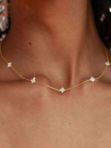 Znice 1 件幸运四叶花方晶锆石简约四叶草吊坠项链，适合日常佩戴，是送给女士、女朋友、妈妈（情人节、母亲节）的绝佳礼物 - 款式1 - 查看 1