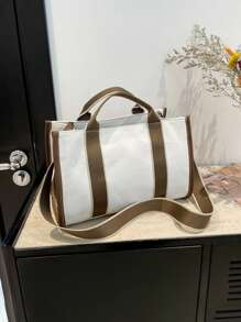 1pc Women's Personalized INS Multi-Functional Canvas Bag, Fashion Versatile Commute Shoulder Bag, Portable Multi-Pocket Storage Bag, Large Capacity Lightweight Tote Bag, Suitable For Moms, Simple Embroidered Messenger Bag, High-Quality Bridesmaid Gift, Suitable For Daily Use, Can Be Given To Family, Friends, Mothers As Mother's Day, Valentine's Day, Nurses Day, Teacher's Day, Christmas, Personalized Birthday Gift,School Supplies,Back To School,School Gift,For Office,For School,For Classroom,For Teacher Gifts,For University,For Colleague,For Dorm Rooms,For Teacher,For Boys And Girls,For Teenagers,Junior High School Students,Middle School Students,High School Senior High School Students,College Students,University Students,Freshman,Sophomore,Underclassmen