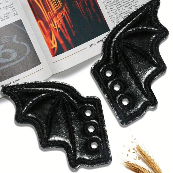 1 paire d'accessoires de lacets de style rétro rock avec ailes de chauve-souris noires, idéal pour les bottes, les baskets et les chaussures en canevas