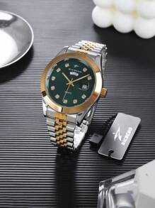 RICECGO RICECGO 1 pieza Reloj de cuarzo clásico para hombre - Estilo de negocio, esfera circular, pantalla de calendario dual, correa de acero inoxidable, movimiento de cuarzo, adecuado para uso diario, regalo ideal para cumpleaños u ocasiones especiales, regalo del Día del Padre