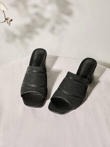 时尚面料优质绑带女士粗跟凉鞋，时尚女士高跟凉鞋，春夏圣诞冬季圣诞礼物 - 黑色 - 查看 7