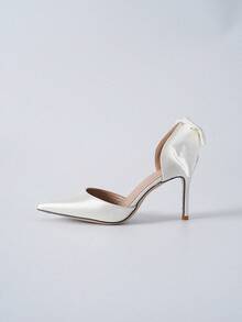 女士婚鞋，白色缎面蝴蝶结高跟鞋，细跟，镂空凉鞋，正式/新娘鞋，圣诞节冬季圣诞礼物